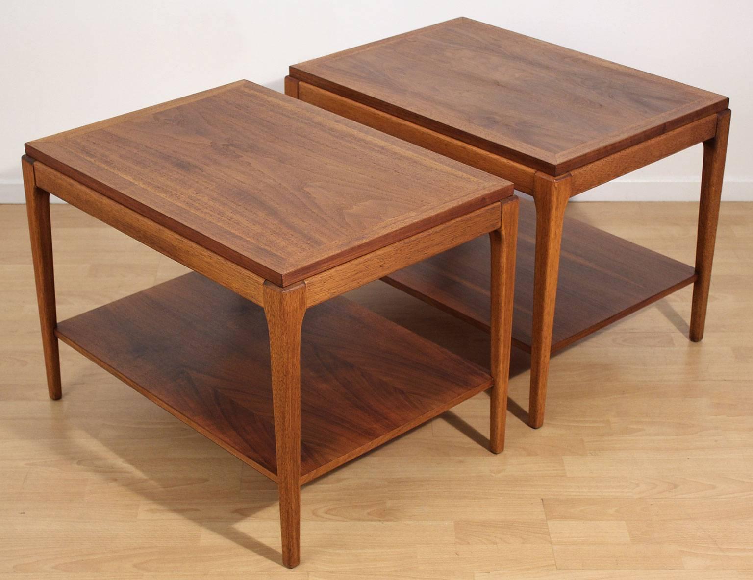 Pair of Lane Walnut Modernist End Tables 1