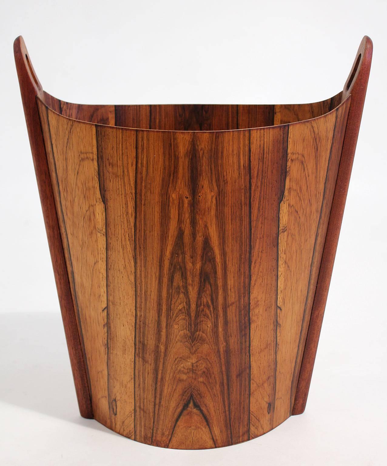 Einar Barnes for P. S. Heggen Rosewood Wastebasket, Scandinavian In Excellent Condition In San Diego, CA