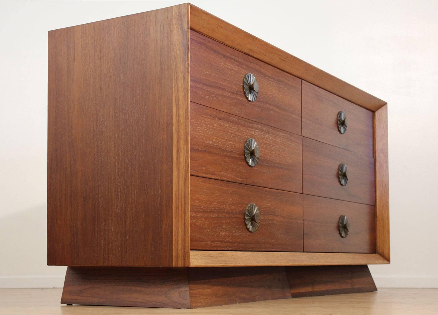 Mid-Century Modern Modernist Walnut Six-Drawer Dresser