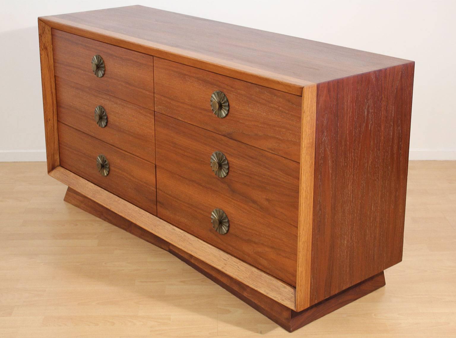 American Modernist Walnut Six-Drawer Dresser