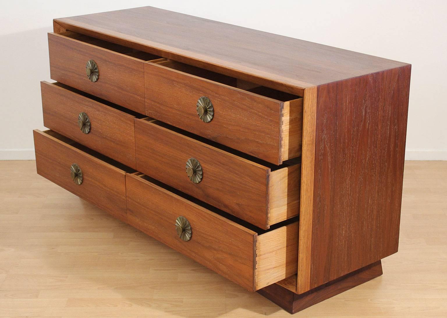 20th Century Modernist Walnut Six-Drawer Dresser