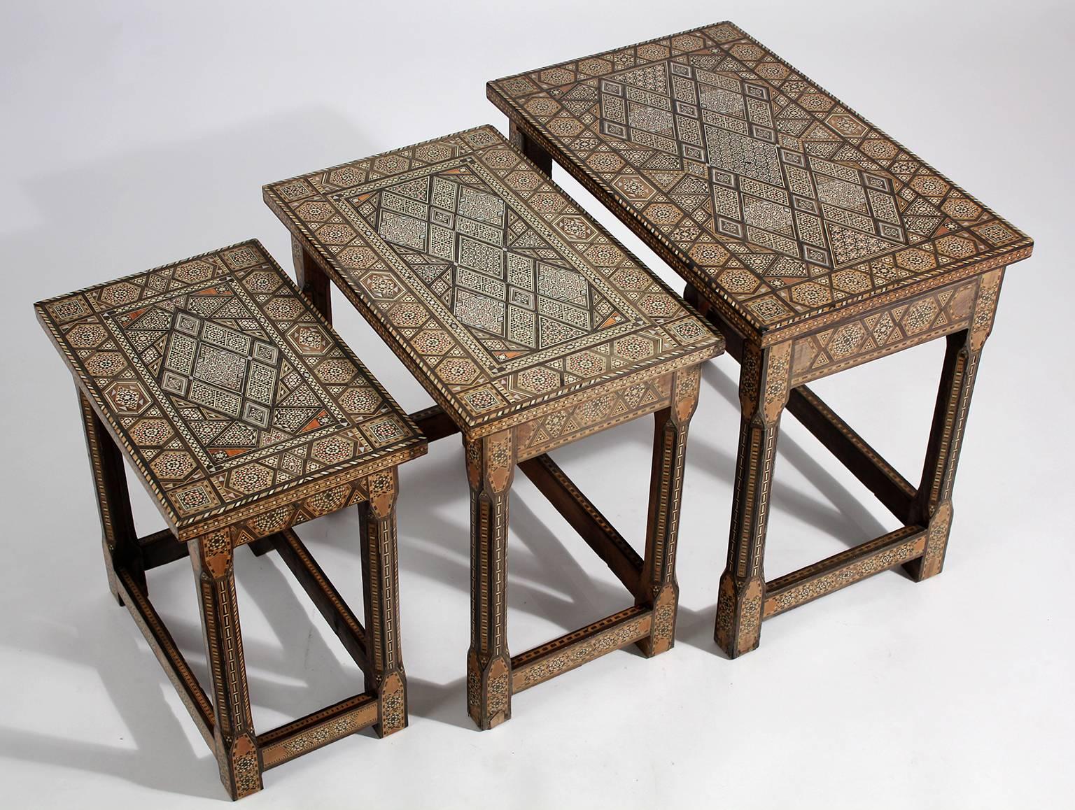 Moroccan Antique Moorish Marquetry Inlay Nesting Tables