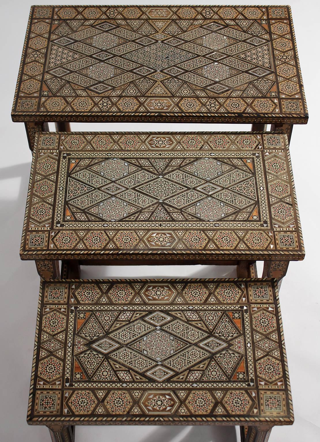 20th Century Antique Moorish Marquetry Inlay Nesting Tables