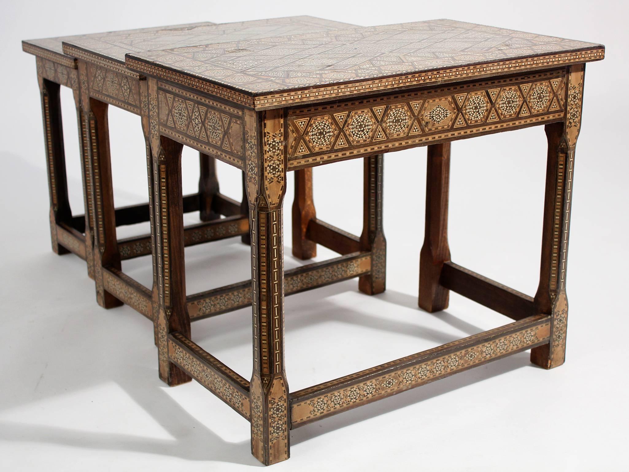 Antique Moorish Marquetry Inlay Nesting Tables 1