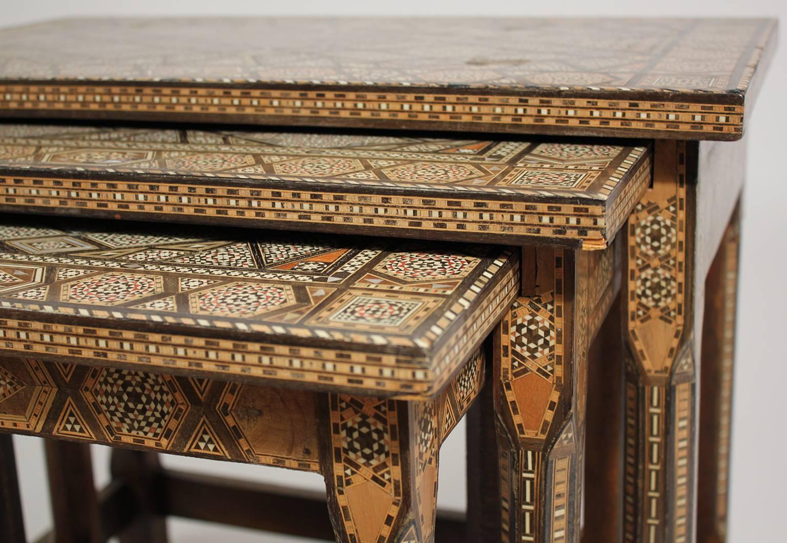 Antique Moorish Marquetry Inlay Nesting Tables 2