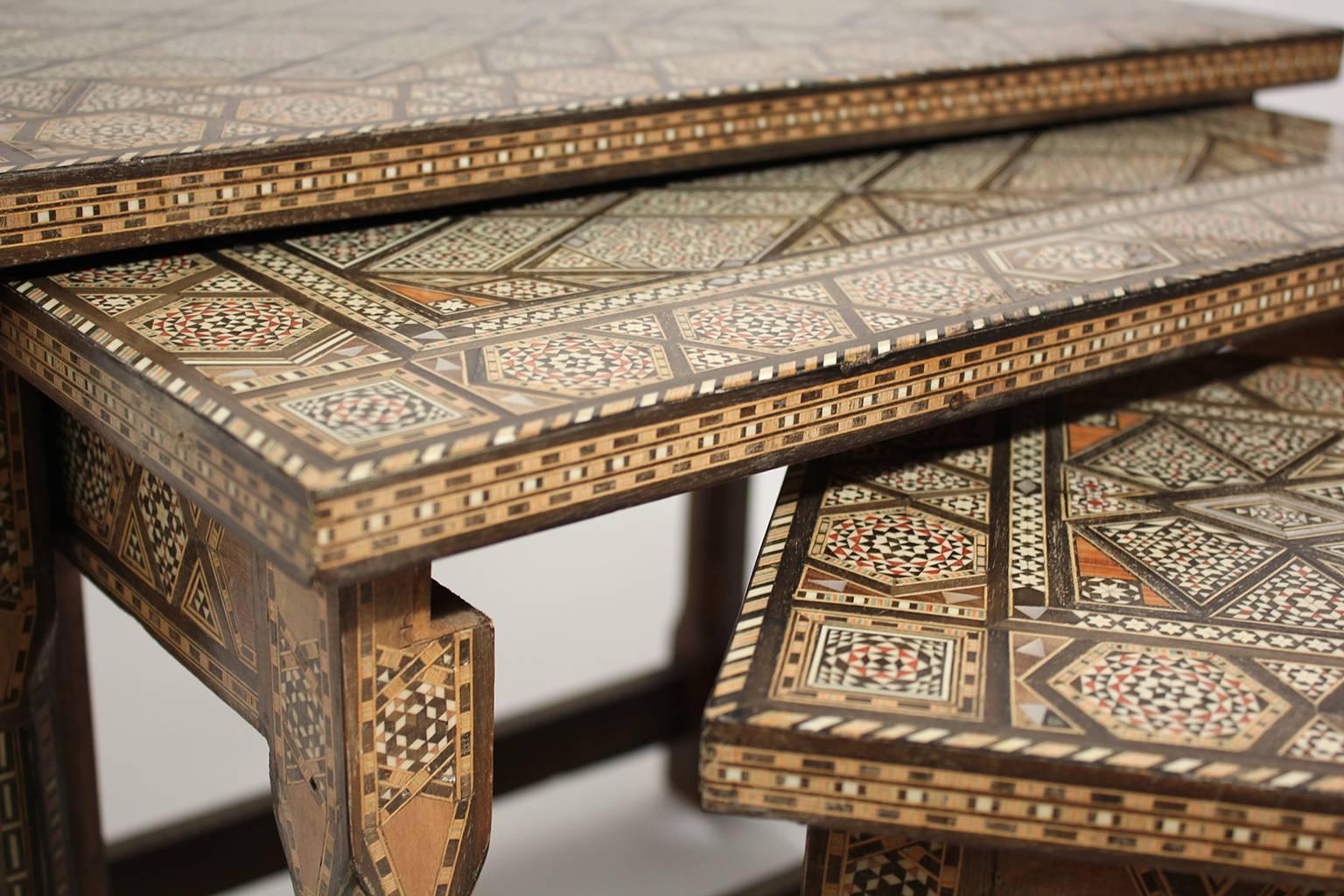 Antique Moorish Marquetry Inlay Nesting Tables 4