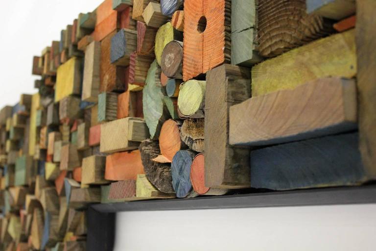 Large Painted Wood Abstract Wall Sculpture Construction at 1stDibs