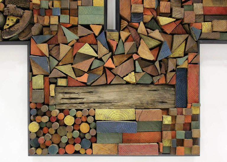 Large Painted Wood Abstract Wall Sculpture Construction at 1stDibs