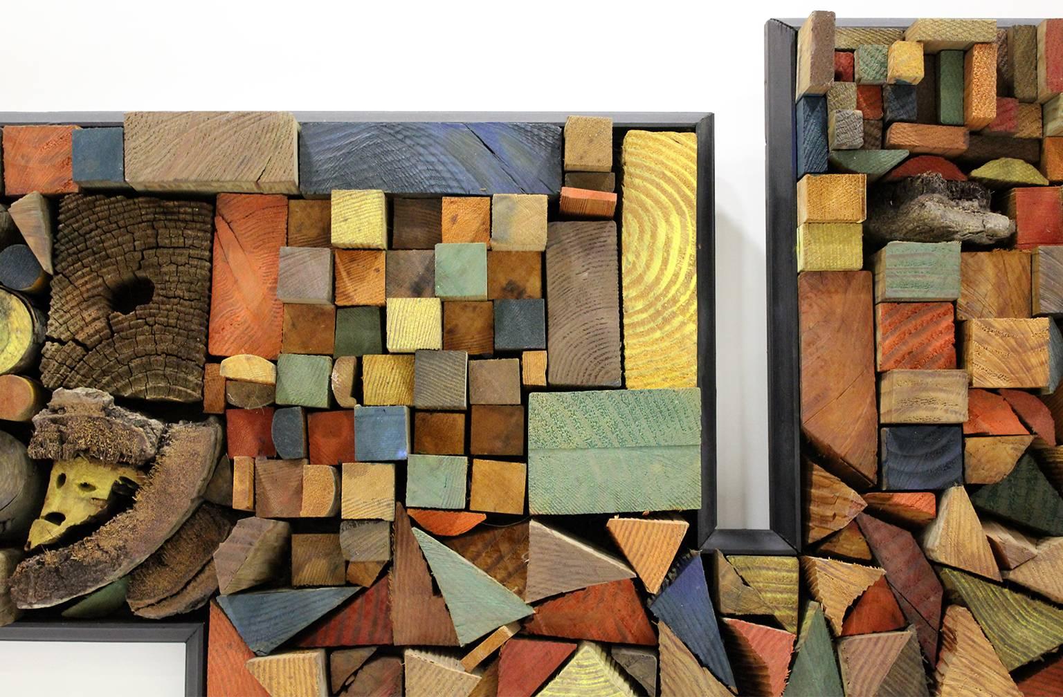 Large Painted Wood Abstract Wall Sculpture Construction In Excellent Condition In San Diego, CA