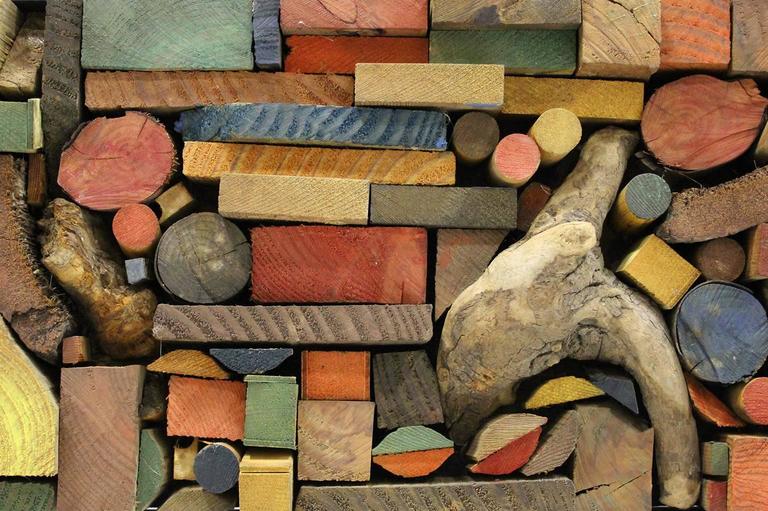 Large Painted Wood Abstract Wall Sculpture Construction at 1stDibs