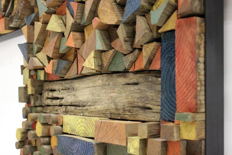 Large Painted Wood Abstract Wall Sculpture Construction at 1stDibs