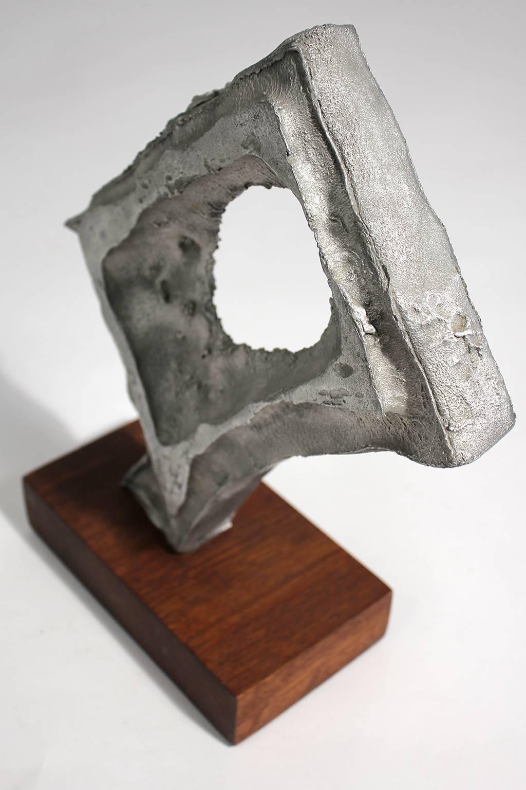 20th Century Abstract Modernist Aluminium and Walnut Free-Form Sculpture