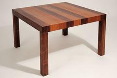 Dyrlund Dänischer quadratischer Tisch aus exotischem Holz mit Parkettplatte:: ca. 1970er Jahre