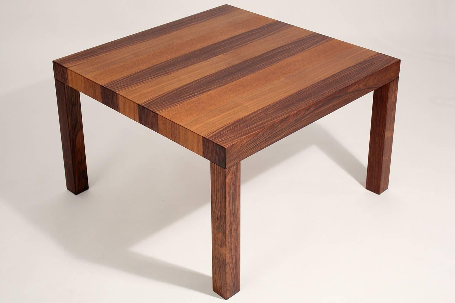 Dyrlund Danish Exotic Wood Parquetry Top Square Table, circa 1970s In Excellent Condition In San Diego, CA