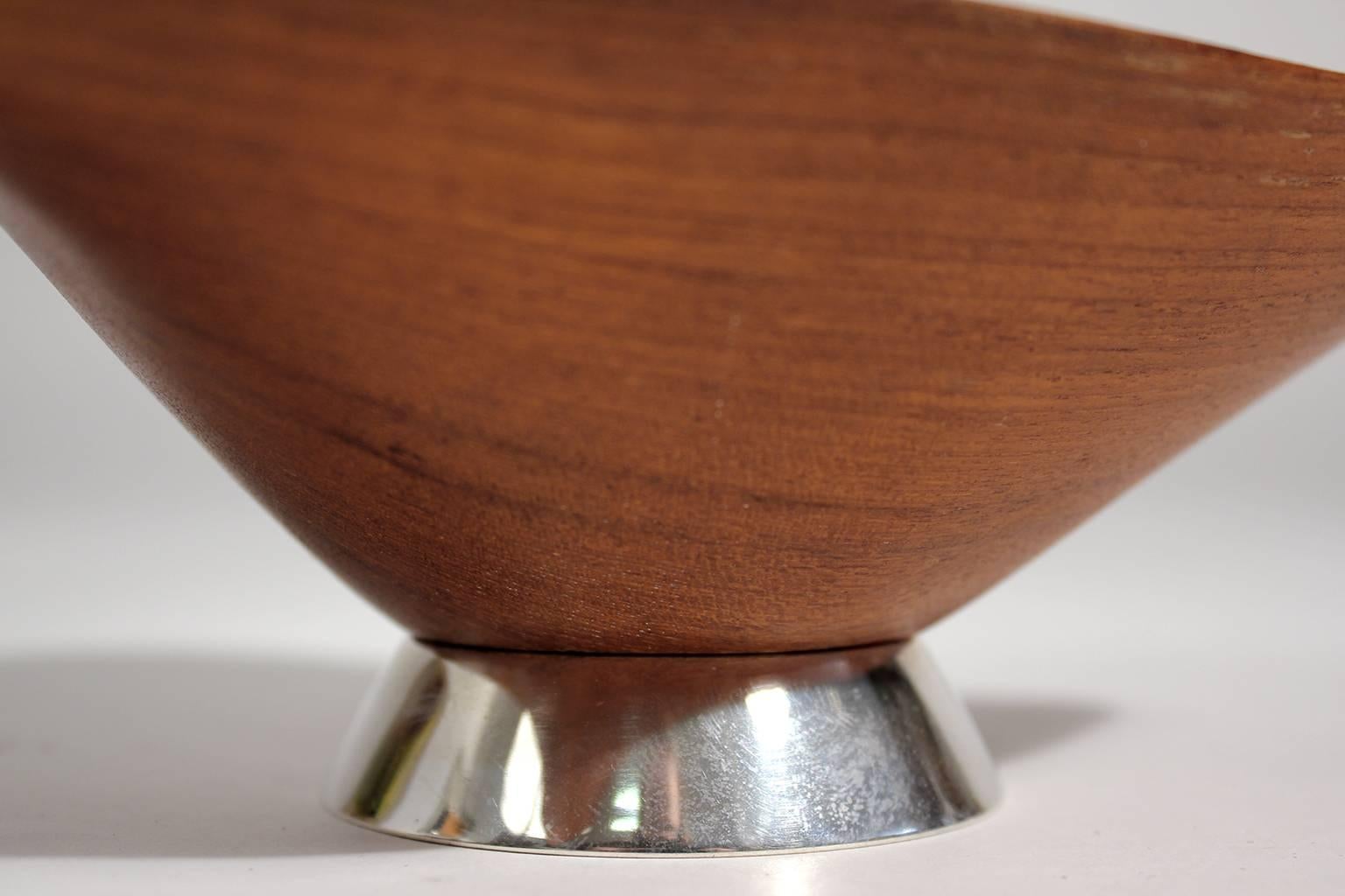 Emil Milan Hand Carved Sculptural Teak Wood Bowl with Sterling Silver Base 3