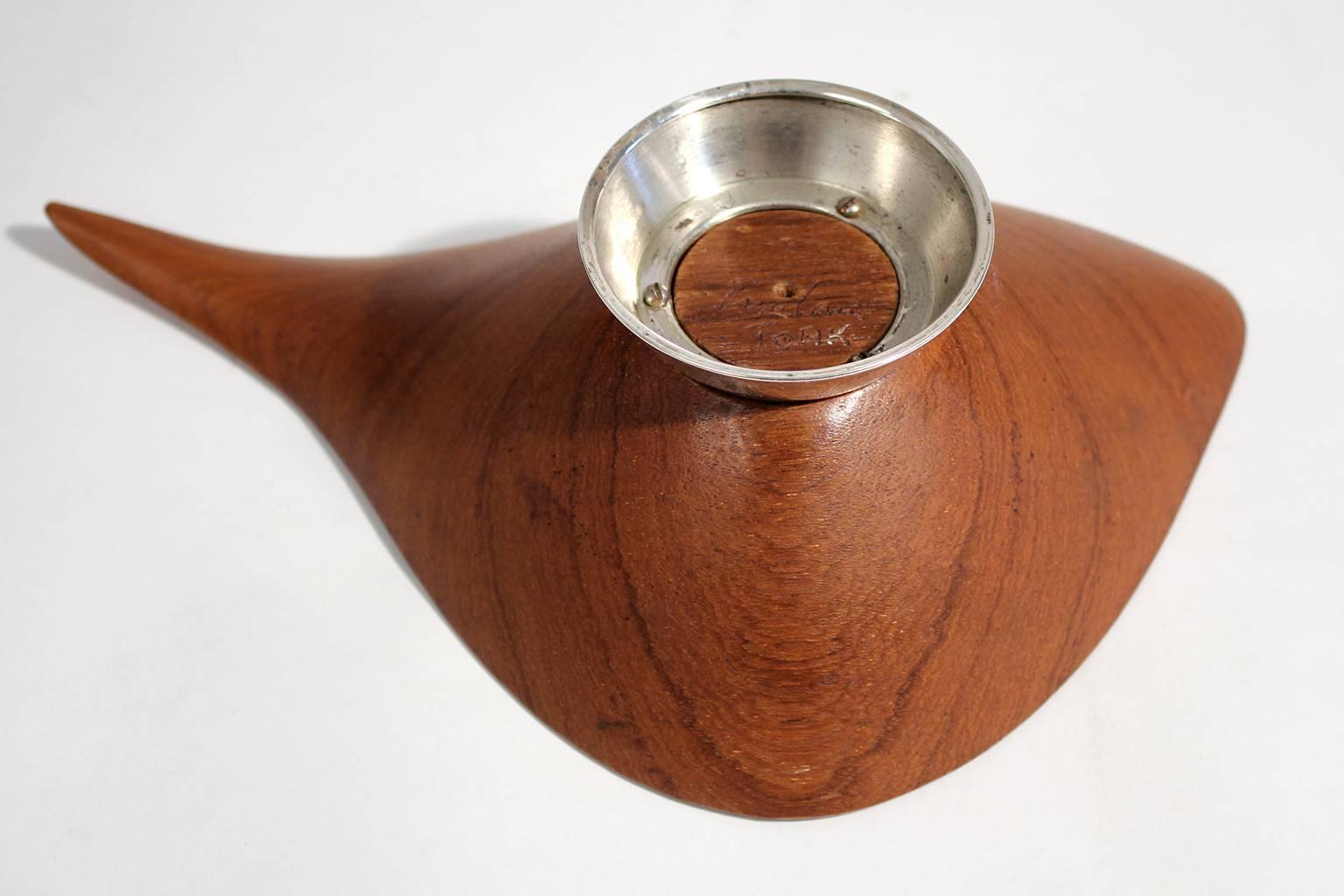 Emil Milan Hand Carved Sculptural Teak Wood Bowl with Sterling Silver Base 4