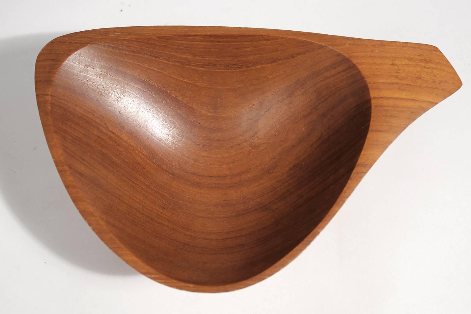 Emil Milan Hand Carved Sculptural Teak Wood Bowl with Sterling Silver Base 1