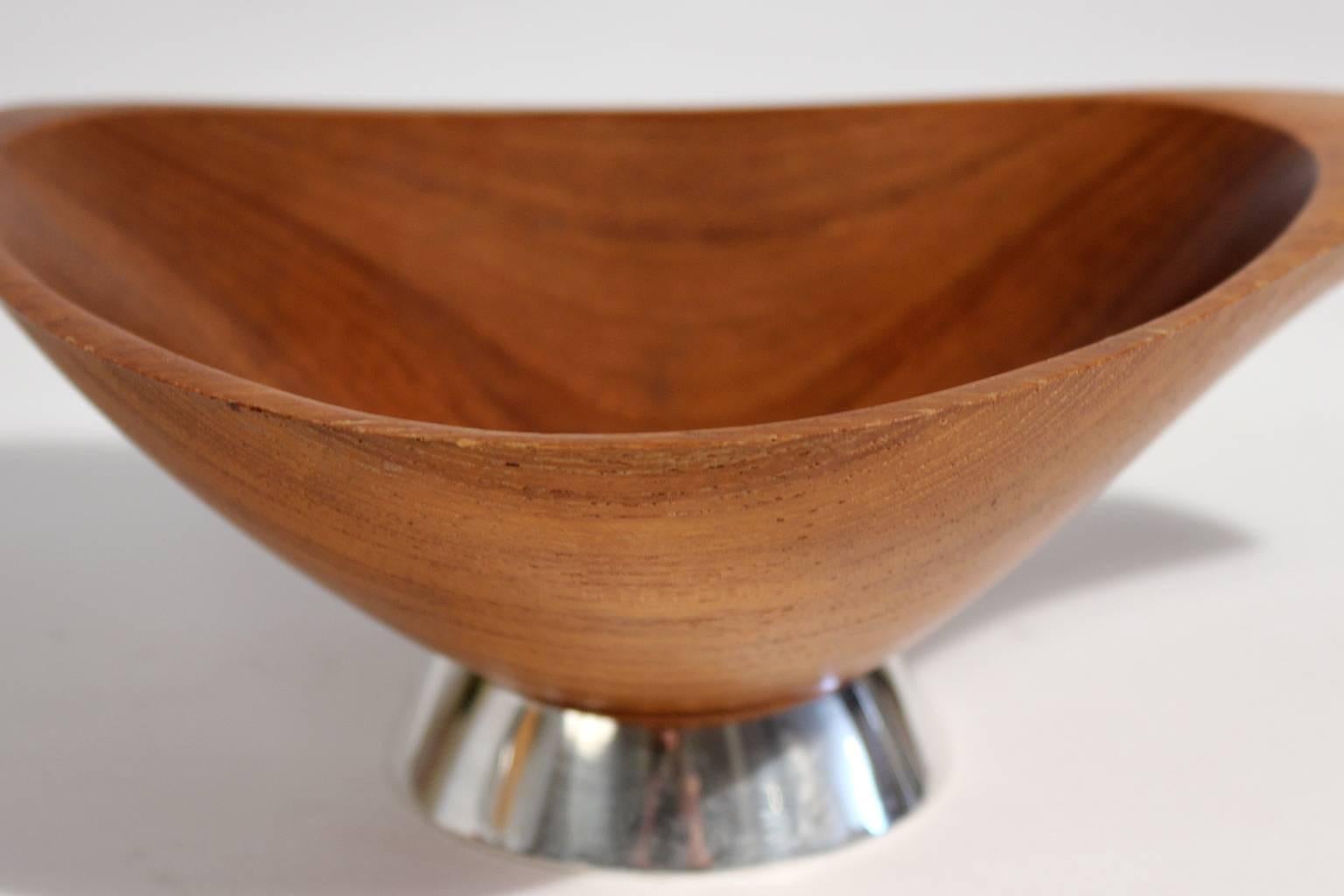 Emil Milan Hand Carved Sculptural Teak Wood Bowl with Sterling Silver Base 4