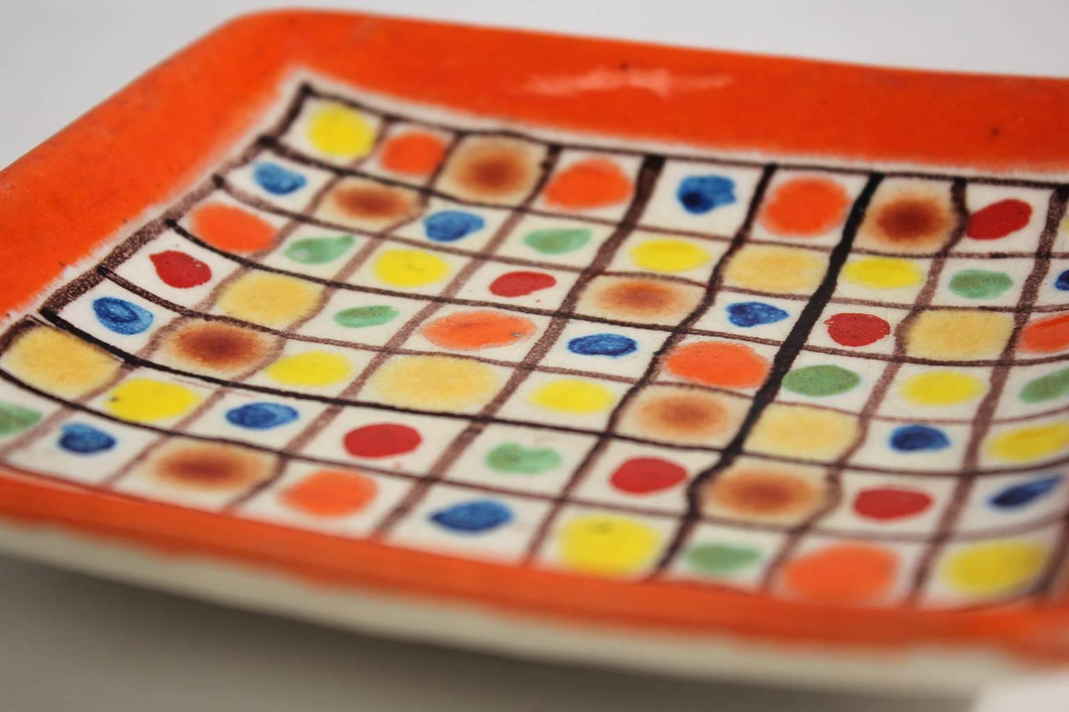 20th Century Guido Gambone Ceramic Italian Modernist Abstract Polychrome Pottery Tray Plate