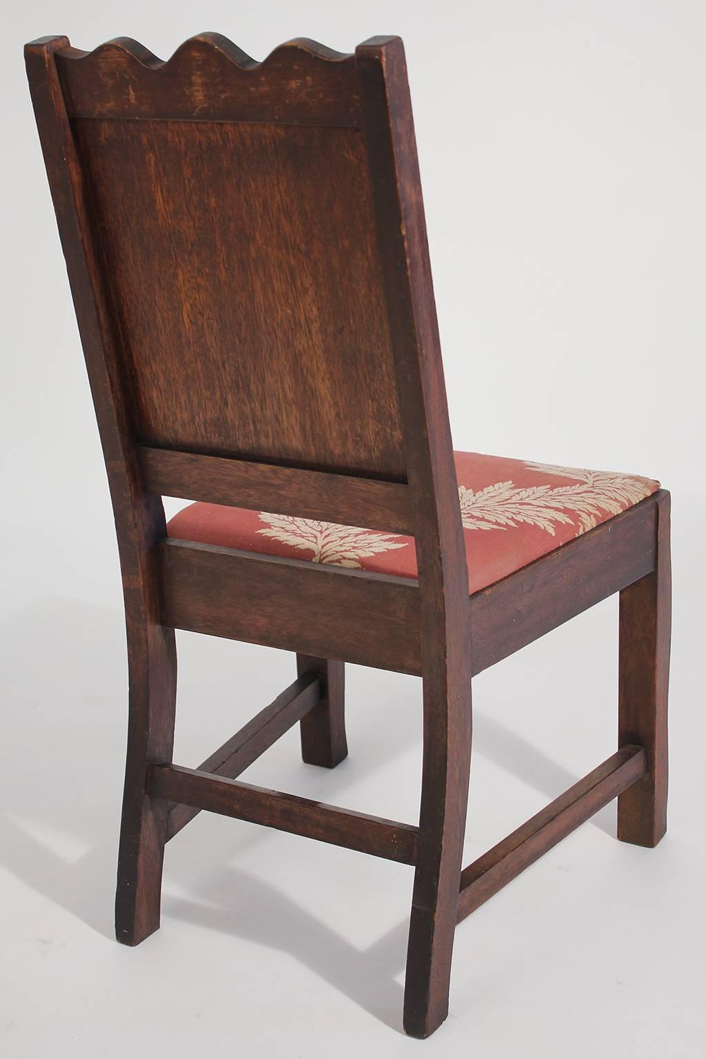 Antique Oak Arts & Crafts Hand Painted Monterey Mission Accent Chair from Church In Good Condition In San Diego, CA