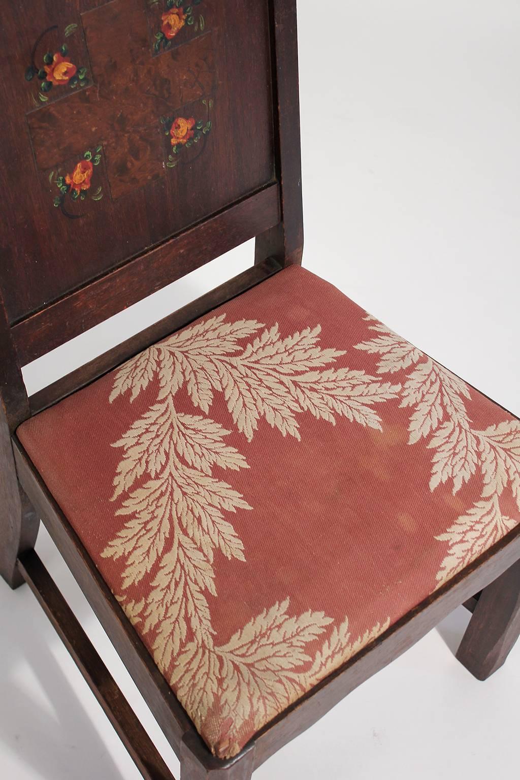 Antique Oak Arts & Crafts Hand Painted Monterey Mission Accent Chair from Church 2