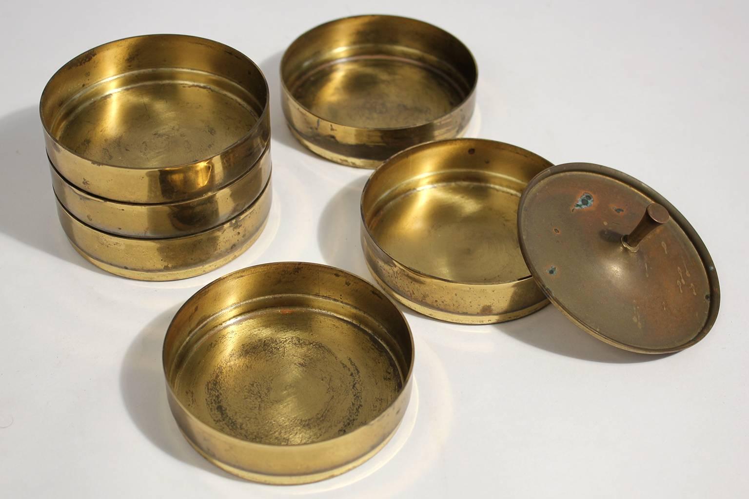 Mid-20th Century Rare Set of Brass Drink Cocktail Coasters by Tommi Parzinger for Dorlyn