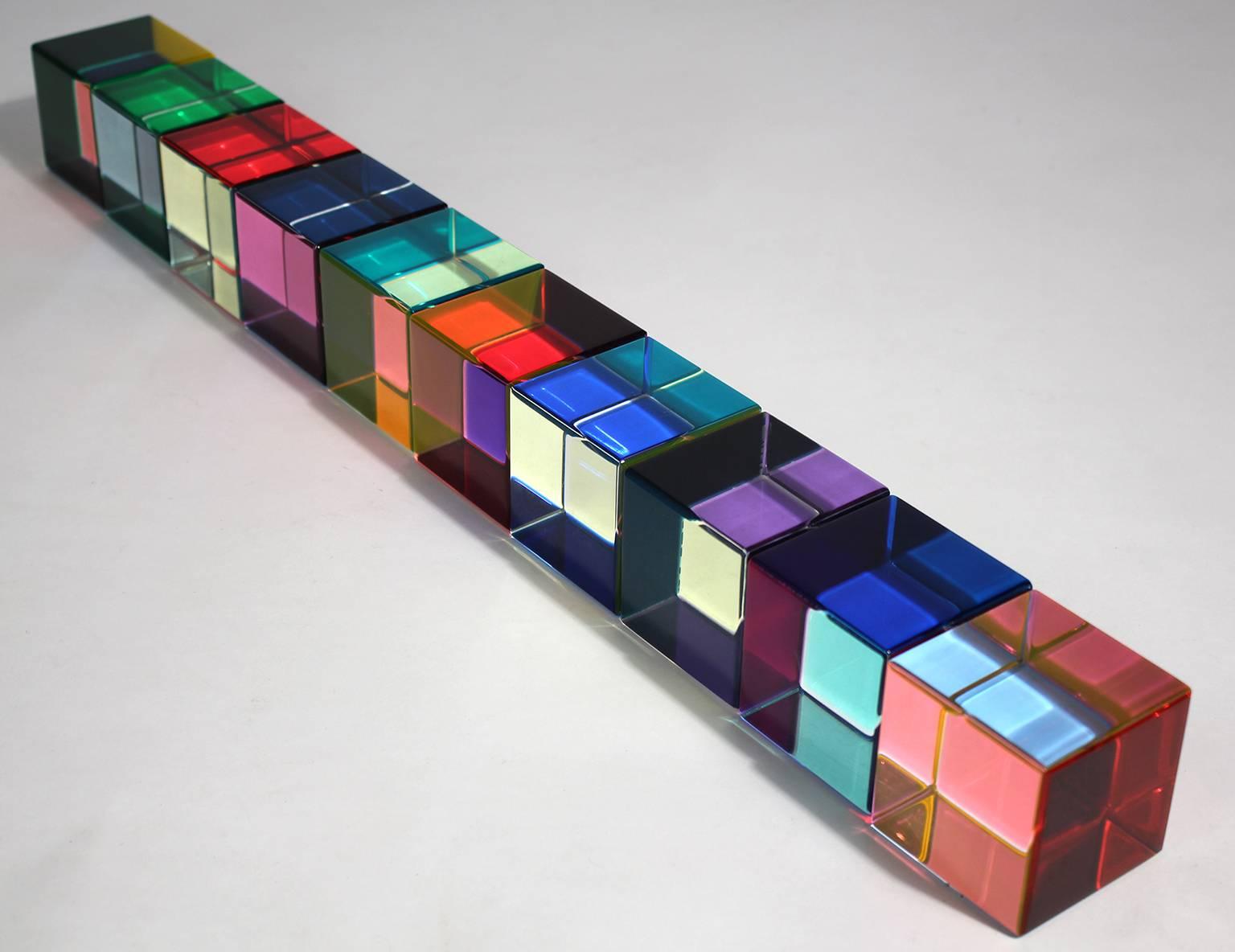 1990 Vasa Mihich Collection of Ten Acrylic Sculpture Cubes Edition of 50 In Excellent Condition In San Diego, CA