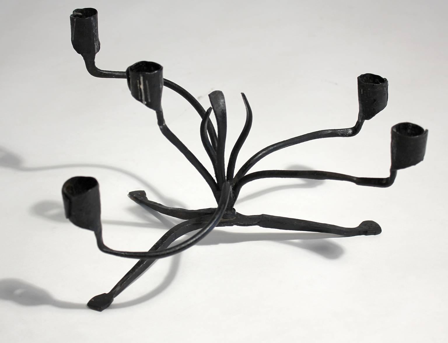 Brutalist Forged Iron Candelabra by C. Carl Jennings
