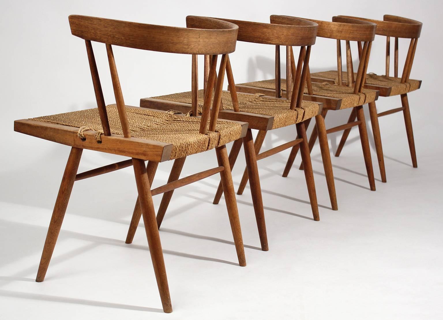 George Nakashima Grass Seat Walnut Chairs, circa 1950 In Excellent Condition In San Diego, CA