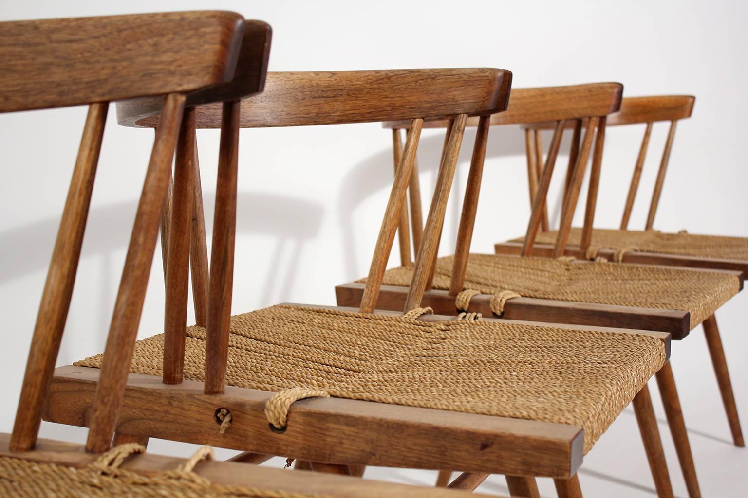George Nakashima Grass Seat Walnut Chairs, circa 1950 3
