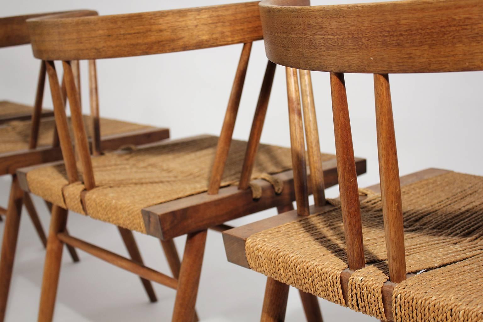 George Nakashima Grass Seat Walnut Chairs, circa 1950 4