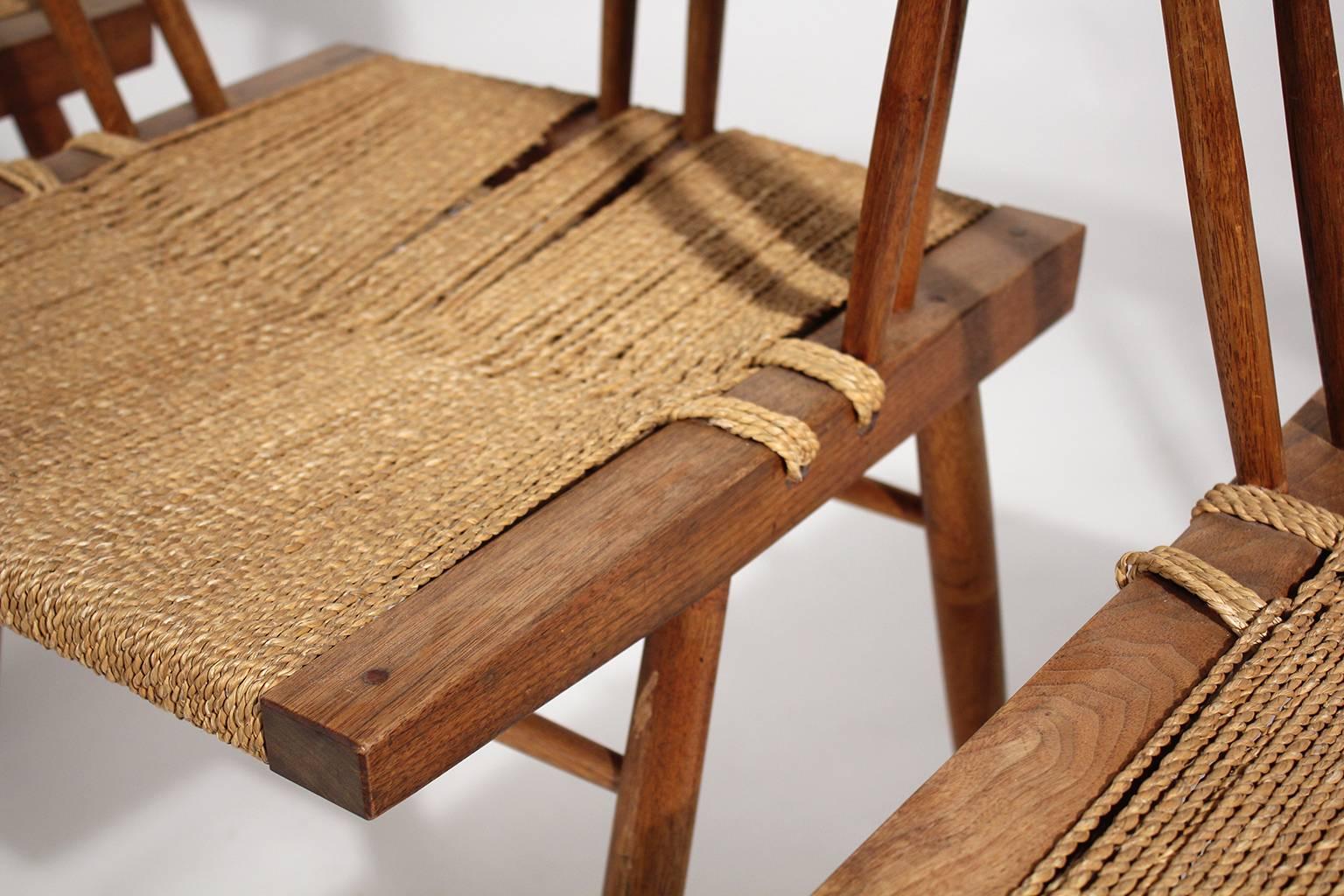 George Nakashima Grass Seat Walnut Chairs, circa 1950 5