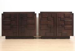 Pair of Lane Modern Brutalist Mosaic Nightstands