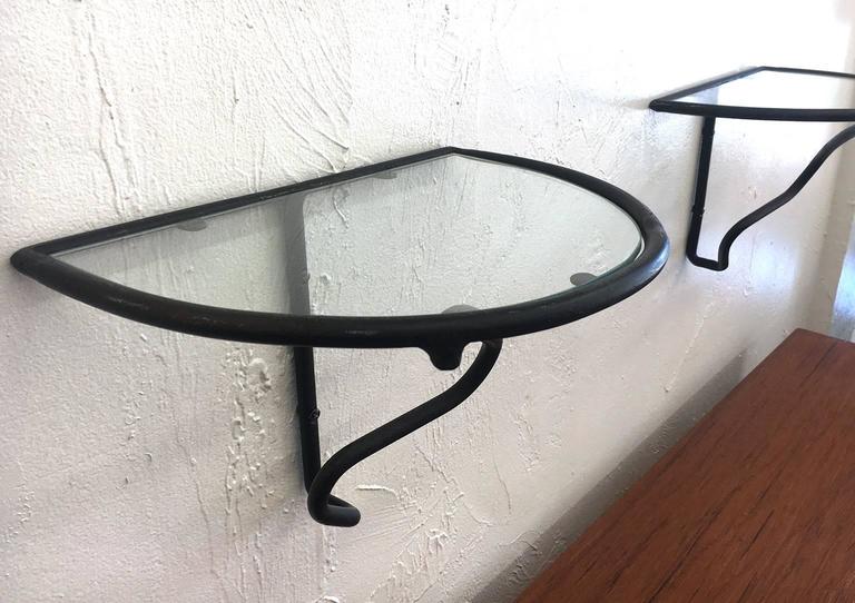 Pair Of 1950s Wrought Iron And Glass Wall Shelves At 1stdibs Mid Century Modern Pair Of 1950s Wrought Iron And Glass Wall Shelves For