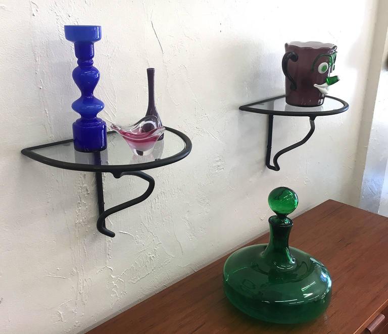 Pair Of 1950s Wrought Iron And Glass Wall Shelves At 1stdibs Pair Of 1950s Wrought Iron And Glass Wall Shelves For 2
