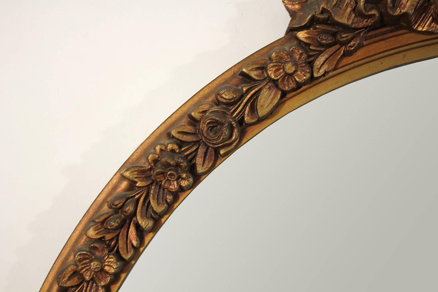 20th Century Antique Pair of Gold Gilt Hand Carved Wood French Baroque Style Mirror For Sale