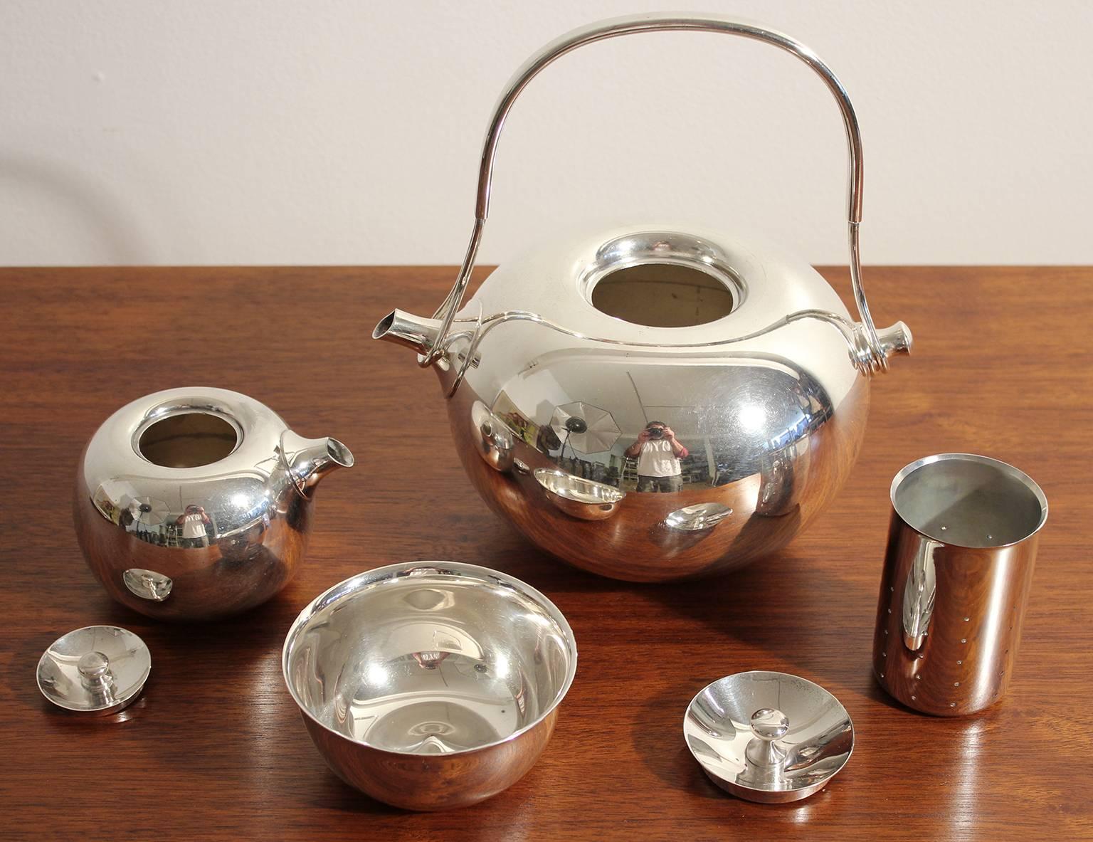 20th Century Modernist Sculptural Vivianna Torun for Dansk Silver Plate Tea Set with Tray