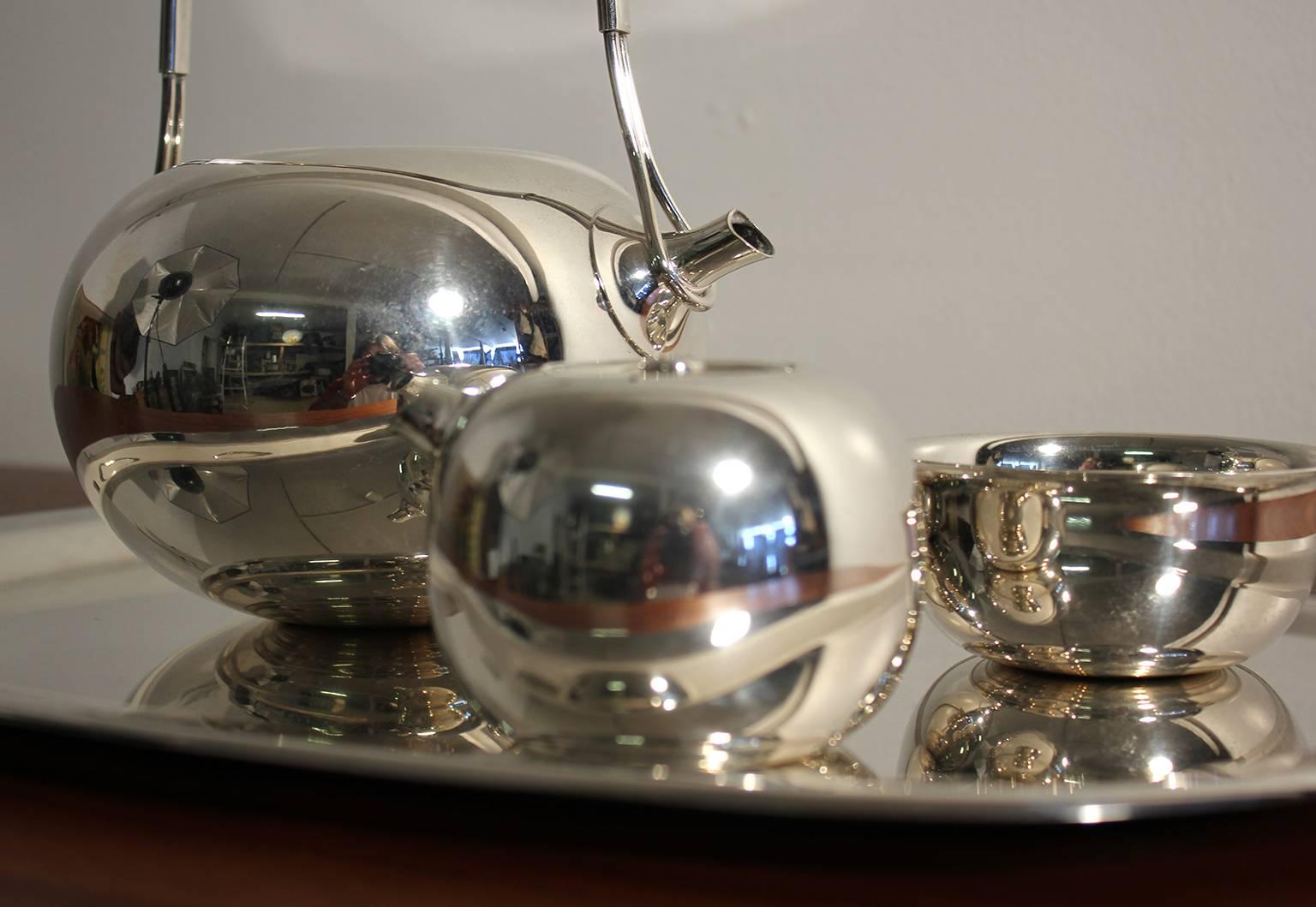 Modernist Sculptural Vivianna Torun for Dansk Silver Plate Tea Set with Tray 1