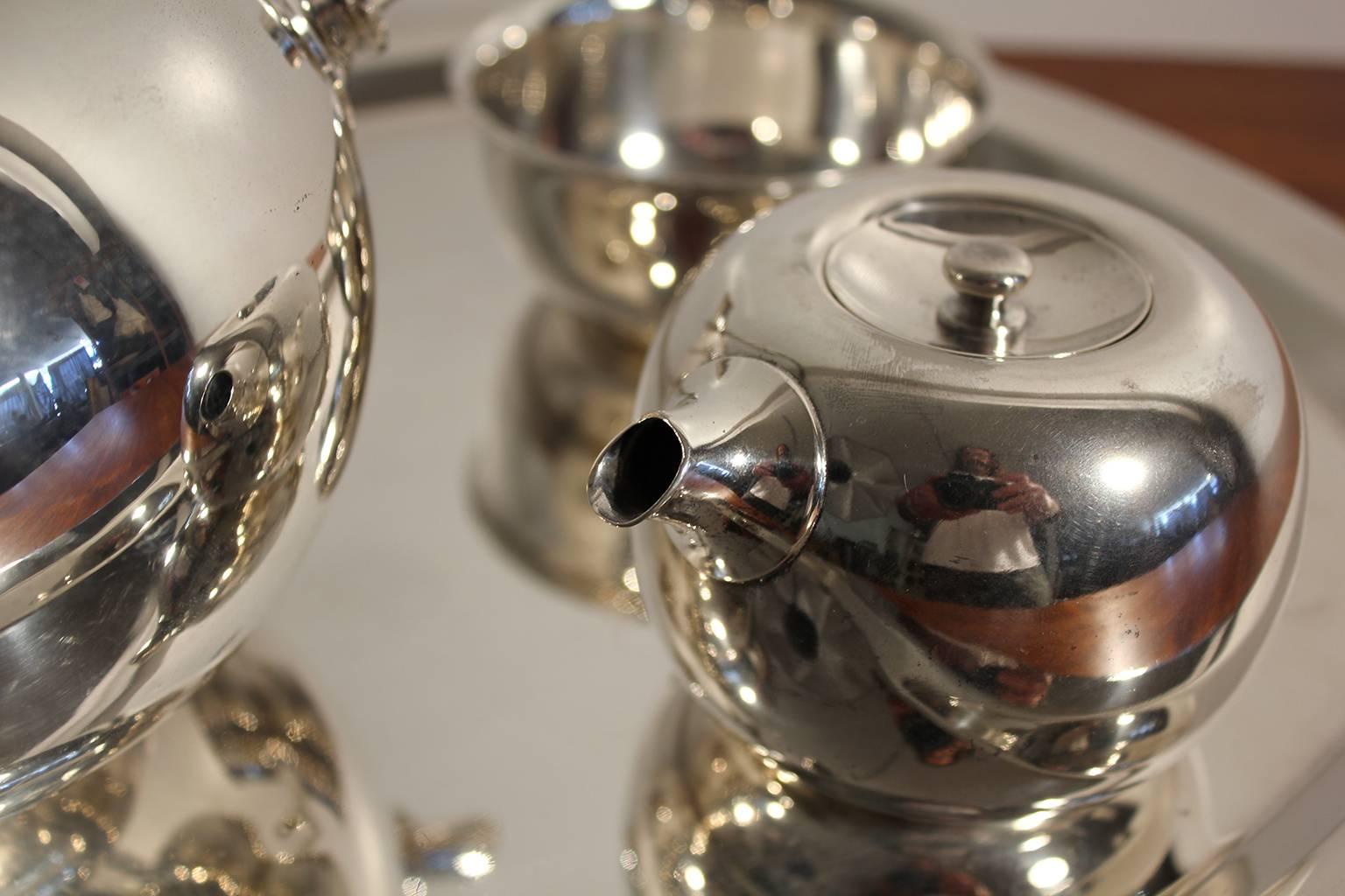 Modernist Sculptural Vivianna Torun for Dansk Silver Plate Tea Set with Tray 2