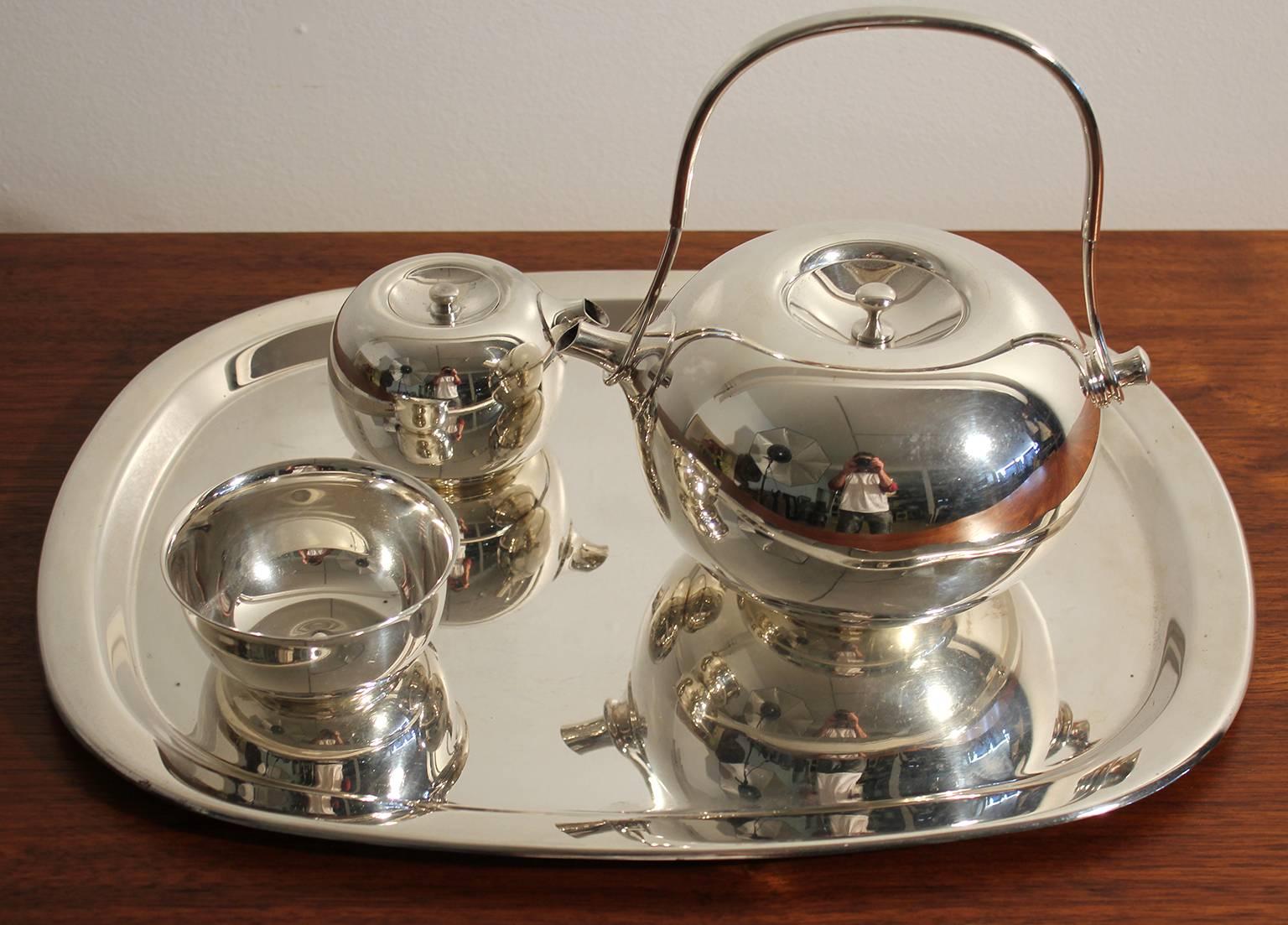 Modernist Sculptural Vivianna Torun for Dansk Silver Plate Tea Set with Tray 5