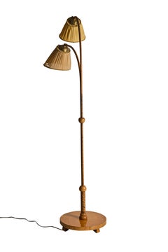 Scandinavian Modern Double-Arm Floor Lamp in Birch, 1920s-1940s