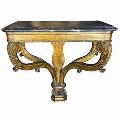 19c French Gilded Console with Faux Marble