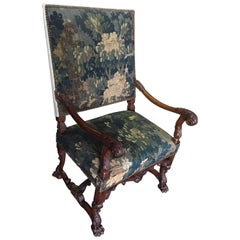 19c Louis XIII Style Armchair with Aubusson Tapestry