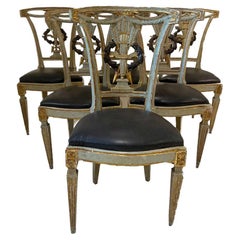 Antique Set of 6 Italian Arrow Back Dining Chairs, 19th Century