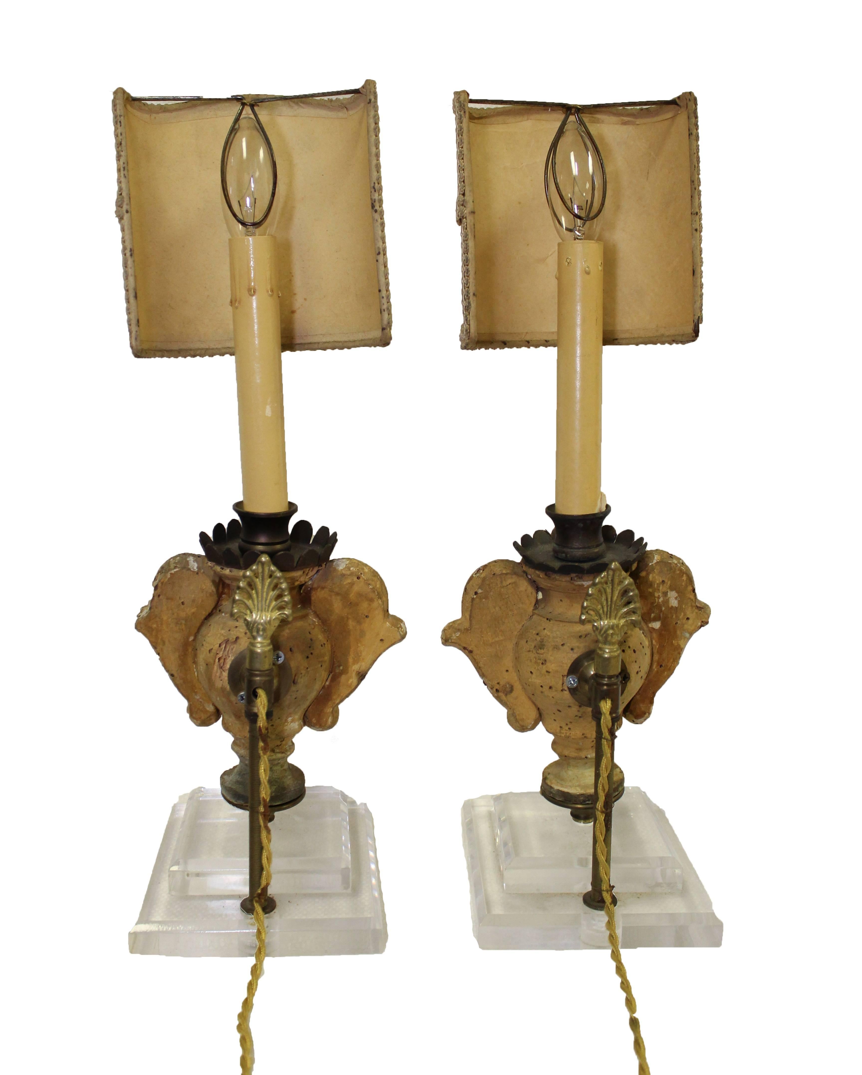 Pair of 18th Century Gilded French Fragments Converted to Lamps 3