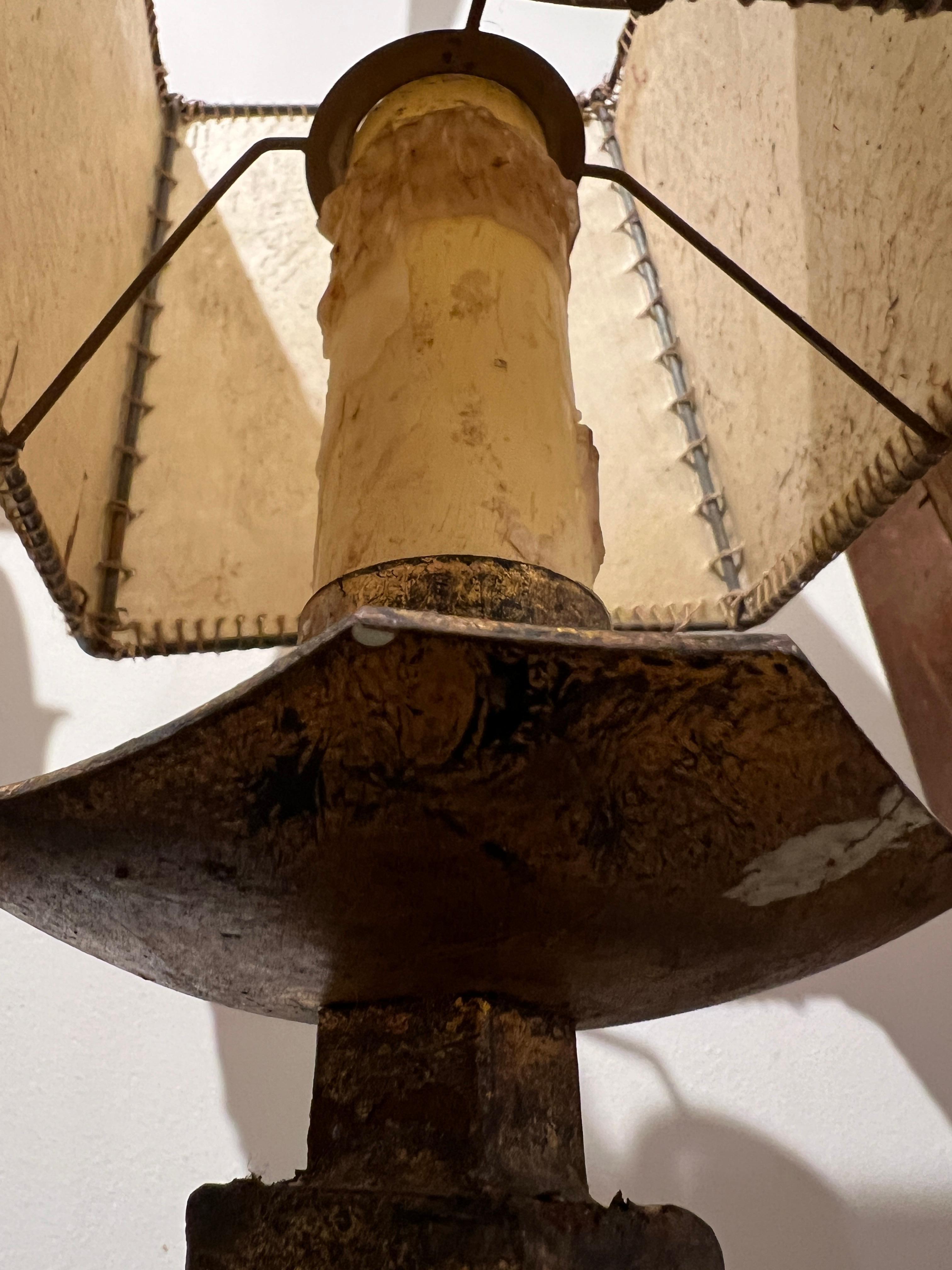 Pair of Large Spanish Gilded Iron Sconces with Shades For Sale 4