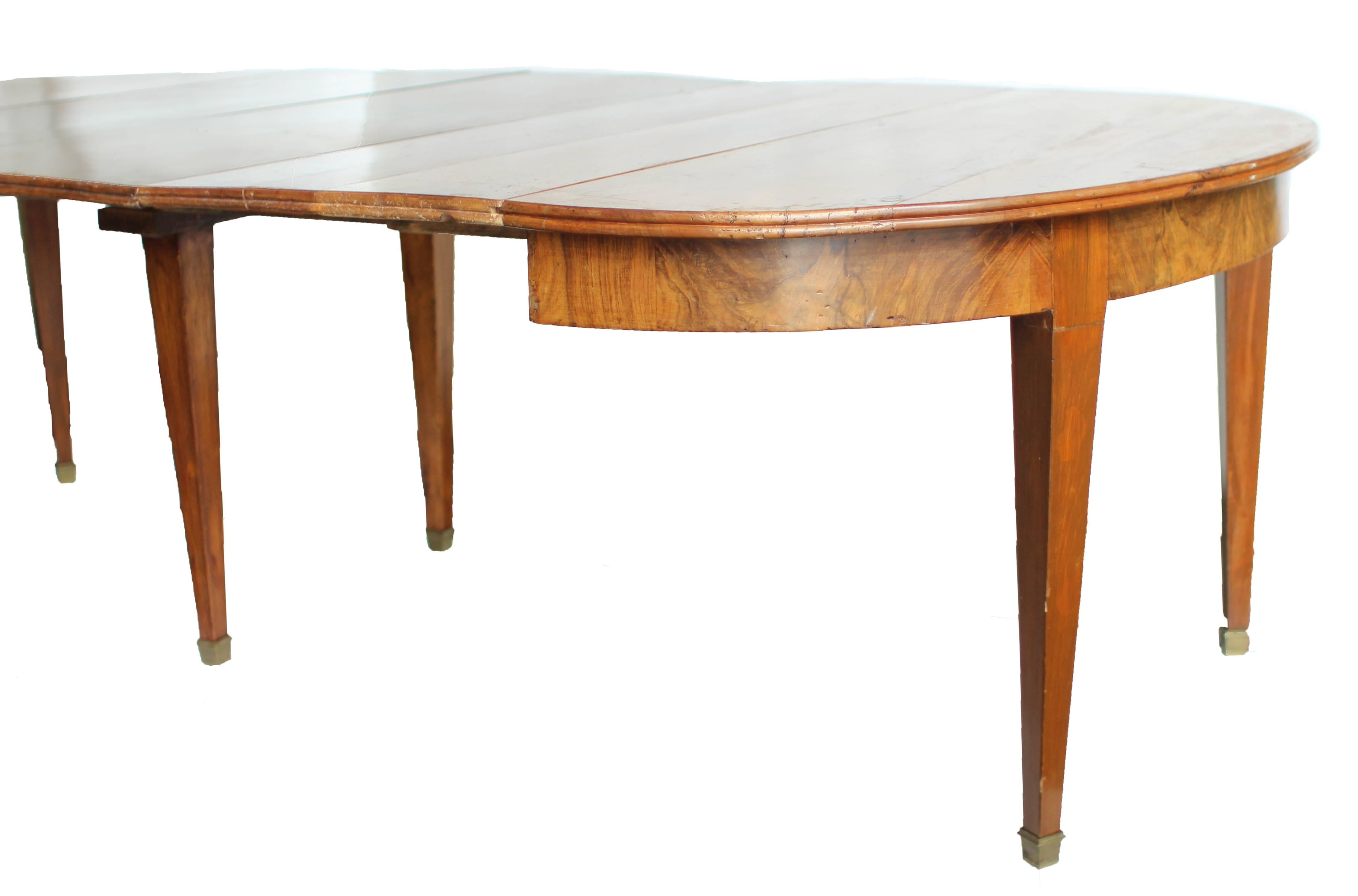 French 19c Directoire Walnut Dining Table w/ Three Leaves