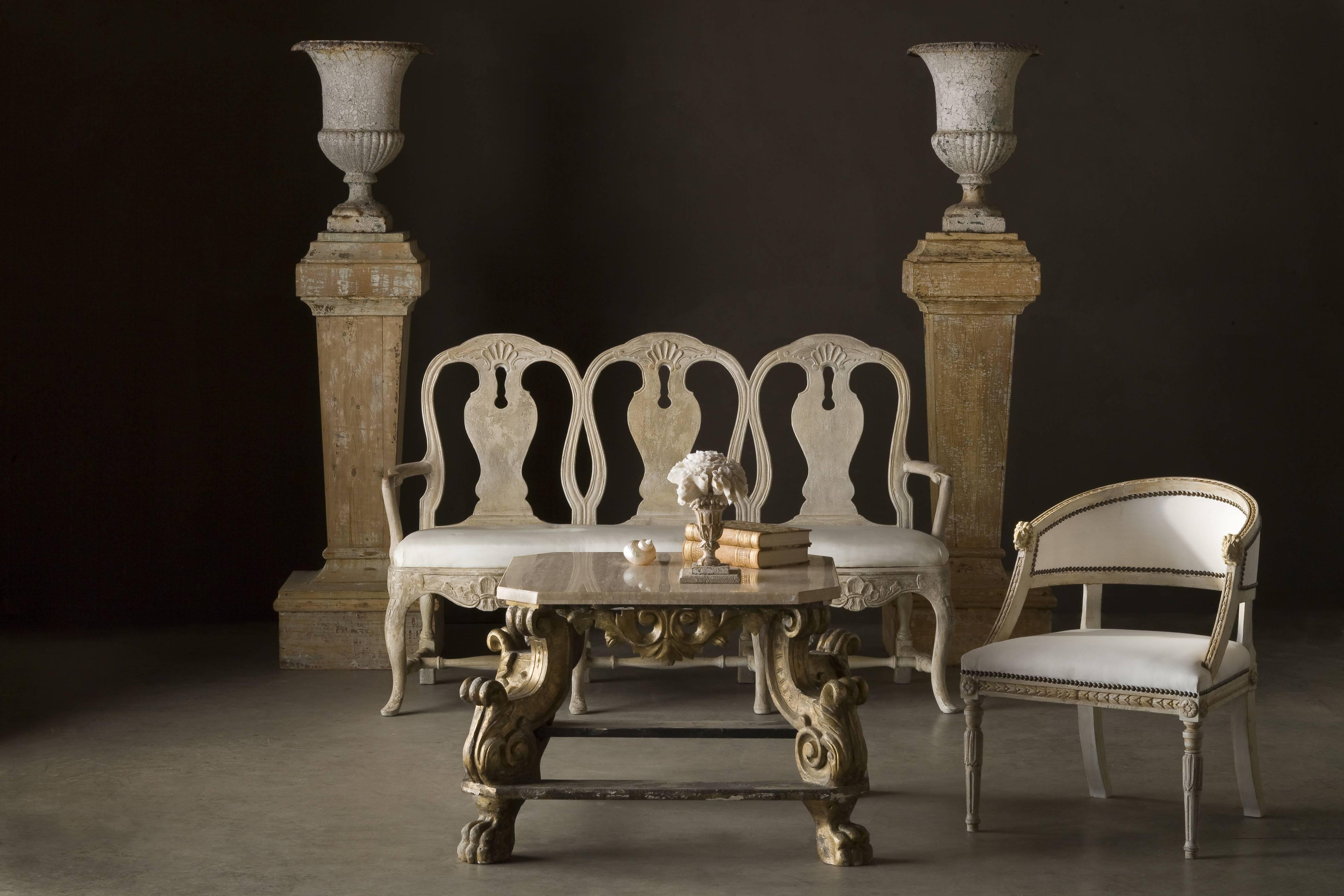 Carved Swedish Rococo Bench