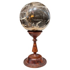 19th Century Italian Marble Sphere Sculpture on Wood Stand