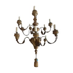 18th Century Italian Painted & Gilded Iron & Wood Chandelier with Tassel